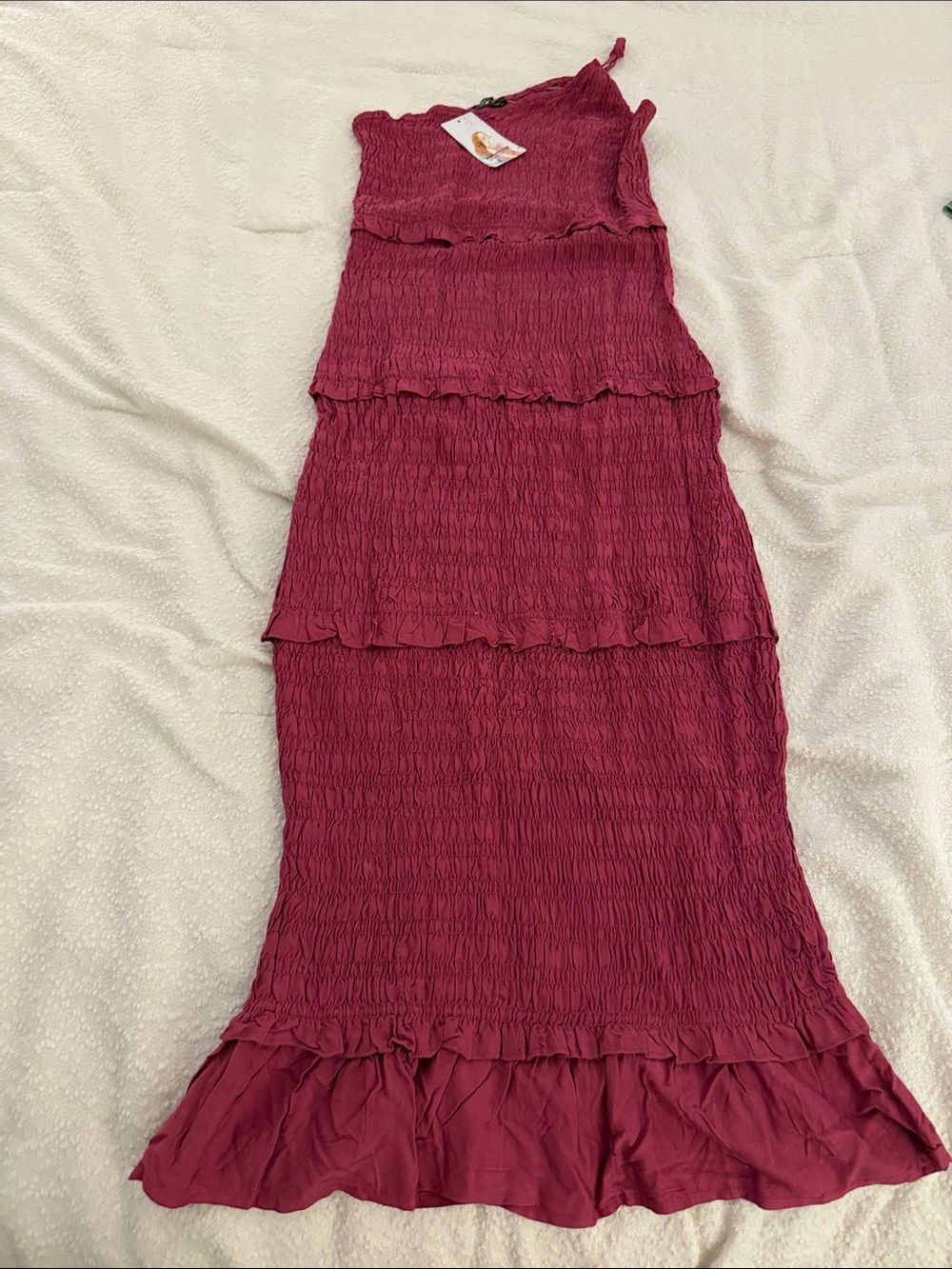 Women’s One-Shoulder Tiered Dress in Deep Raspberry